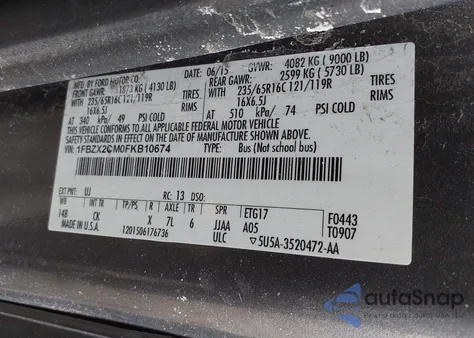 2015 Ford Transit-350 Xlt z USA, uszkodzony, nr VIN 1FBZX2CM0FKB10674